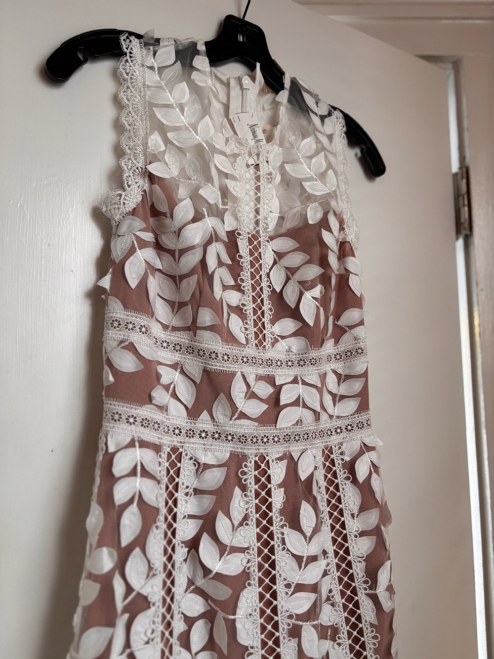 Bronx and Banco White Lace Appliqué Maxi Gown with Nude Lining - Picture 9 of 12